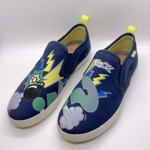 Geox Navy Slip-On Sneakers with Yellow, Green and Blue Graphics